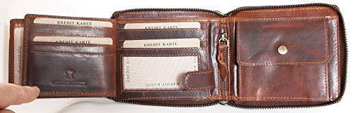 FLW Large Glazed Genuine Leather Wallet with Metal Zipper Around and Chain4