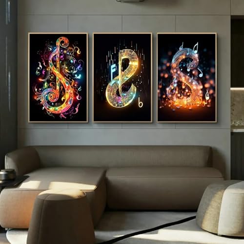 Toile notes de musique colorées triptyque abstrait 60x90cm sans cadre pour séjour