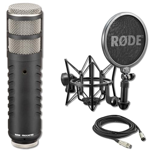 Rode Procaster Broadcast Dynamic Vocal Microphone with Rode SM6 Shock Mount with Detachable Pop Filter and XLR Cable
