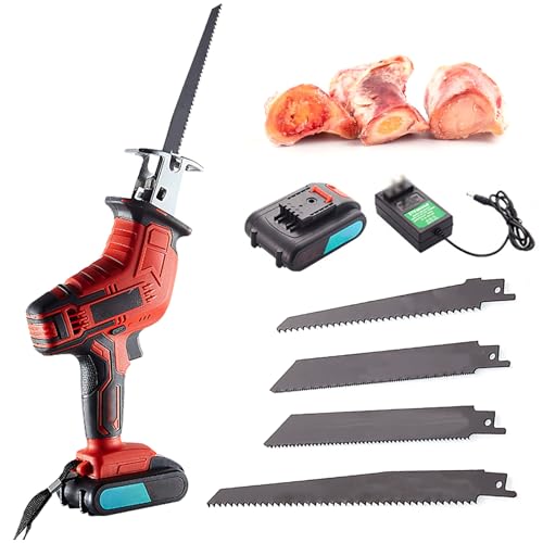 Sega per ossa elettrica senza fili, sega alternativa da macellaio da 300 W con 4 lame in lega, luce LED, batteria al litio ricaricabile, utensile da taglio portatile per ossa, carne