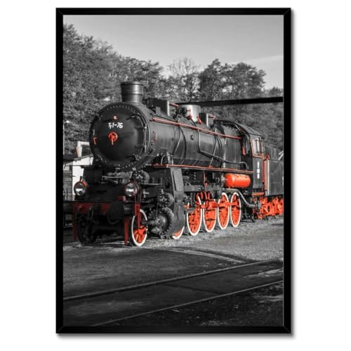 Poster locomotive à vapeur déco murale cadre blanc 50x70