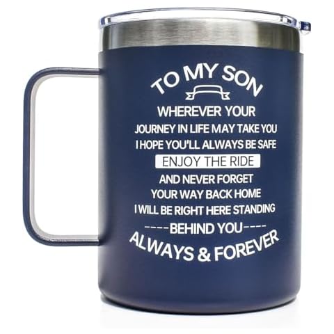 CHIUTUUY Personalized Gifts for Men, 14 OZ Stainless Steel Double Wall Insulated Coffee Mug/Tumbler with Lid and Straw, Funny Gifts for Him on Birthday, Anniversary, Valentine's Day (For Son) Cover