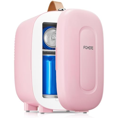 Mini Fridge 5 Liter/6 Cans, Small Fridge for Bedrooms, AC and Exclusive USB Power Option, Portable for the Office, Bedroom, Car, Travel, Cosmetics/Makeup/Skincare, Pink