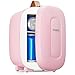 Mini Fridge 5 Liter/6 Cans, Small Fridge for Bedrooms, AC and Exclusive USB Power Option, Portable for the Office, Bedroom, Car, Travel, Cosmetics/Makeup/Skincare, Pink