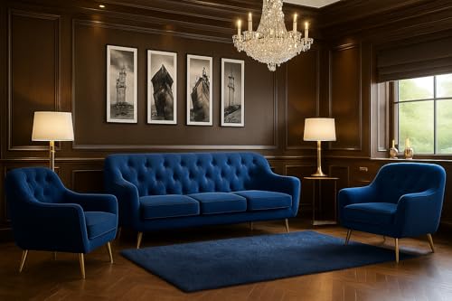 A&J MöbelLand GmbH Polstergarnitur Benito: 3-Sitzer Sofa + 2 Sessel – Wohnzimmer Set, modernes Design, Bonellfederkern, langlebige Qualität, Bezug in Dunkelblau A&J MöbelLand GmbH Polstergarnitur Benito: 3-Sitzer Sofa + 2 Sessel – Wohnzimmer Set, modernes Design, Bonellfederkern, langlebige Qualität, Bezug in Dunkelblau