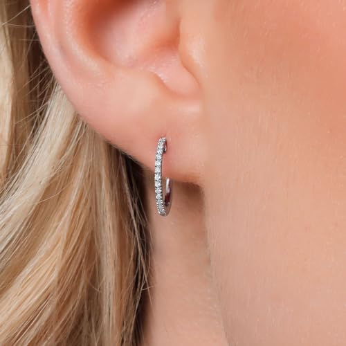 Gem Stone King 1/4 Cttw Solid 10K White Gold Lab Grown Round Cut Diamond Hoop Earrings | Gold Earrings For Women | G-H Color | VS-SI Clarity | 18MM = 0.70 Inch3