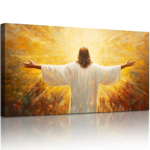 SERIMINO Christian Jesus Large Wall Art, Christ with Open Arms Canvas Painting, The Risen Lord in Radiance Wall Pictures, Religious Believers Home Wall Decor Living Room Bedroom Art Prints 20"X40"