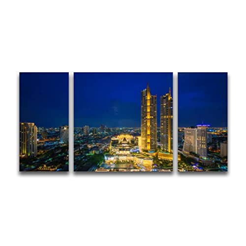 Large Canvas Wall Art Prints Perspective night scenery of Iconsiam is a mixed use development on Abstract Artwork Picture Painting Posters for Living Room Office Decor Framed 64 x 32 inches