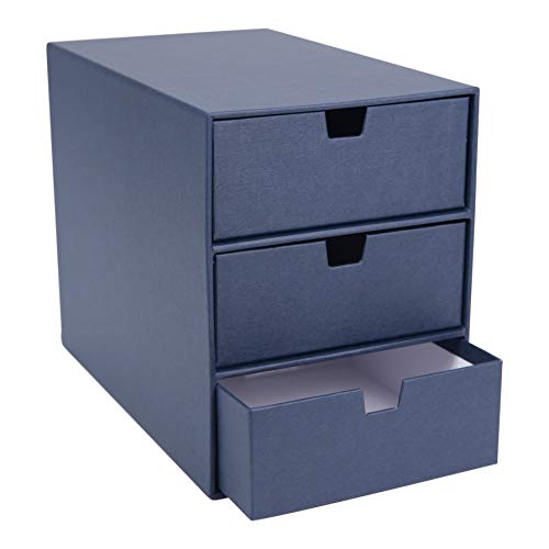 Bigso Box of Sweden Ingrid 3-Drawer Fiberboard Desk Organizer for Office Supplies & Accessories - Stackable Makeup Drawer Organizer - 6.3in x 9.9in x 8.1in - Blue
