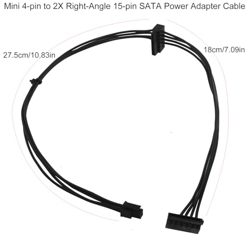 Cable adaptador SATA de 15 pines en ángulo recto de 4 pines a 2 puertos HDD para PC 4