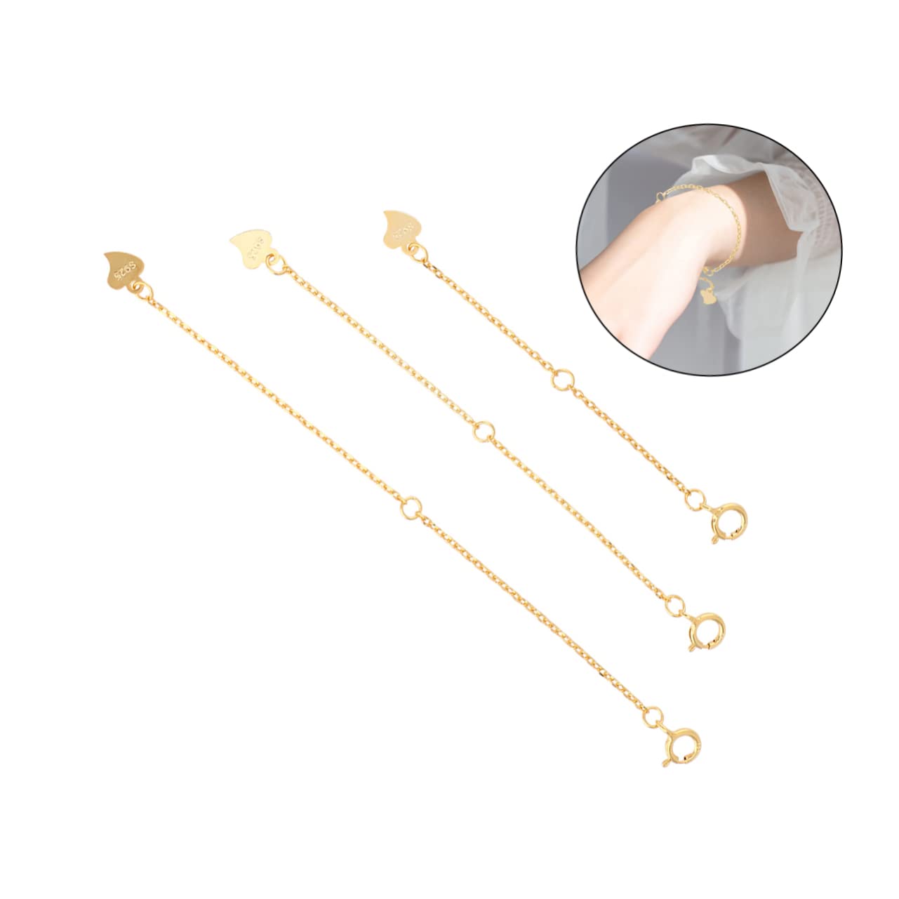 STOBOK 3er-sets Schmuck-verlängerungskette Ketten-halsketten-zubehör Federverschluss Für Armbänder Und Halsketten Exquisites Goldenes Material Liebesherz-design 3 Stück * 3