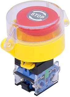 Taiss / 22mm 1 NC 1 NO Red Mushroom Latching Action Emergency Stop Push Button Switch 10A 440V Add Protection Cover (Warranty 3 Years) LA38A-11ZS/STOP-Z
