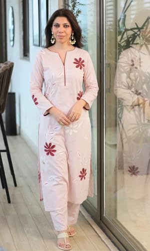 Image of ANNI Designer Kurta Set for Women Erode Rayon Printed | Kurti Set for Woman | Kurta Pant 2 Piece Outfit | Round Neck 3 /4 Sleeve Straight Fit Ethnic Dress Stylish Kurta Sets for Women Clothing