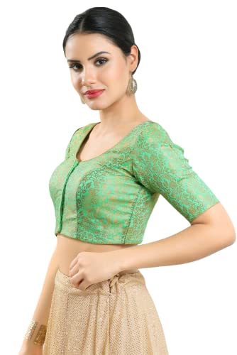 Image of Vamas Women's Brocade & Georgette Padded Self Design Half Sleeve Readymade Saree Blouse (X-1126.ELB)