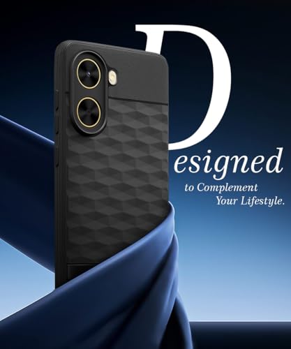 Image of WOW IMAGINE Back Cover for Redmi A5 | Poco C71 with Hexa Cube Design | Ultra Slim Soft Rubberised Case | Inner Velvet Fabric | Matte Silicone Flexible Mobile Case | Camera Protection - Black