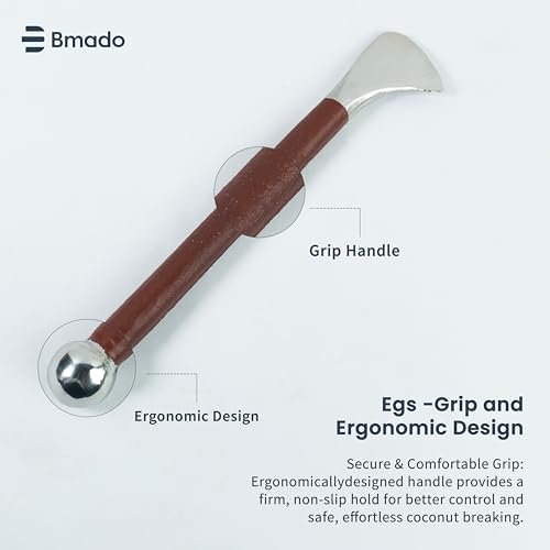 Image of Bmado Pure Premium Stainless Steel Coconut Breaker & Slicer Combo | Heavy-Duty Coconut Cracker Stick for Easy Splitting & Cutting | Durable, Rust-Resistant Kitchen Tool