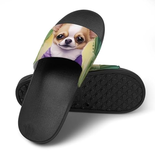 Chihuahua King of Mardi and Gras Non Slip Slides Sandals for Women Men Quick Drying Shower Shoes for Bathroom Pool Beach4