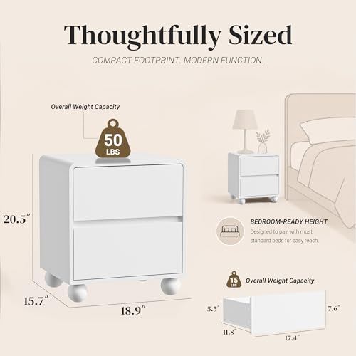 Image of Furniway 3 Piece Bedroom Set, 6 Drawer Dresser and 2 Nightstands, White | Featuring stylish round legs, modern wood chest design and versatile storage cabinet functionality for bedroom organization