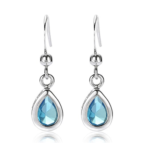[RIZILIA LÁGRIMA] Pendientes largos Piercing Aretes con Corte de Pera Piedras Preciosas Circonita CZ [Aguamarina] en 18K Chapado en oro blanco, Elegancia Moderna Sencillo