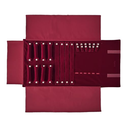 Image of UnionPlus Velvet Jewelry Case Roll Bag for Necklace Bracelet Earrings Rings Multi-compartments, Great Jewelry Organizer for Travel, Burgundy