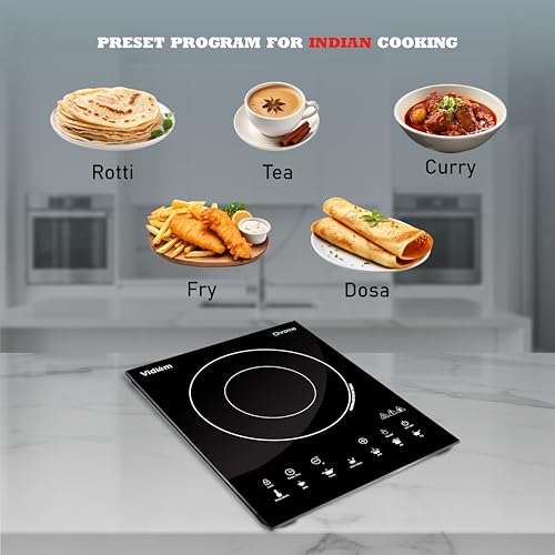 Image of Vidiem Chrome 2100W Induction Cooktop | Premium Touch Panel with LCD Display | Multiple Power Levels | Indian Menu Presets | Auto Shut-Off | 2-Year Warranty | Black