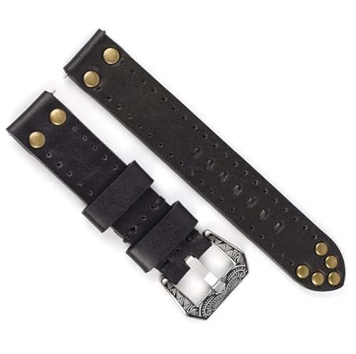 Bracelet montre cuir 20mm Almvis avec rivets et boucle sculptée pour homme