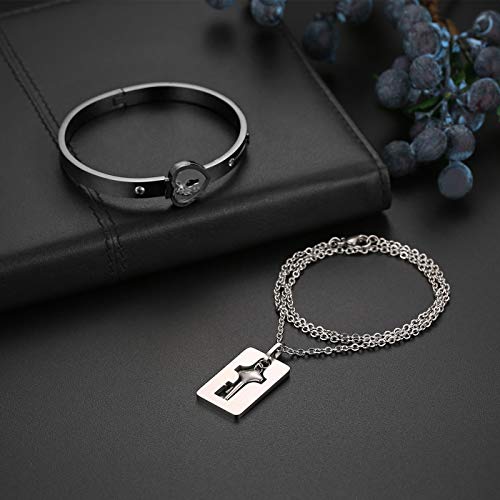 Flongo Paar Schmuck Set Schloss armbänder und Schlüssel Ketten Schmuck für Paare Armbänder und Halsketten aus Edelstahl Gepaarte Schlüssel und Schlösser Liebesbeweis Liebhaber Geschenk