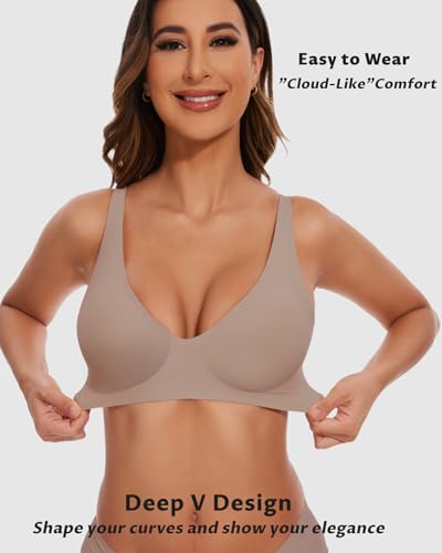 Image of Vinfact Deep V Mesh Bras for Women No Underwire Buttery Soft Wireless Bras Lightly Support Seamless Bralettes