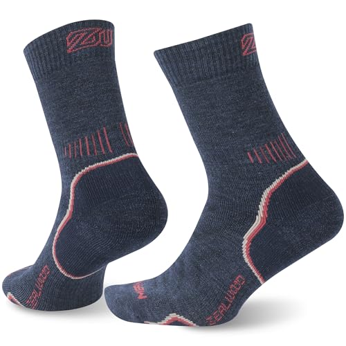ZEAL WOOD Merino Wool Hiking Crew Socks for Men Women Comfort Full Cushion Moisture Wicking for Camping Trekking Work Outdoor