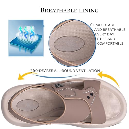 Men'S Leather Flat Beach Sandals With Adjustable Dual Use Ankle Straps Summer Slip-On Casual Sandals Lightweight Breathable Non-Slip Slippers3