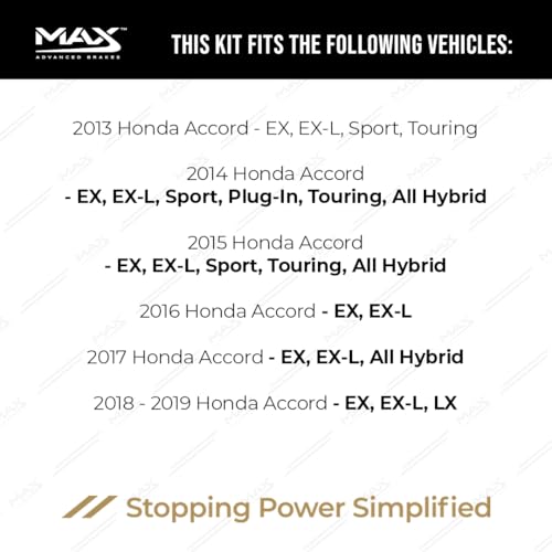 Image of MAX Advanced Brakes - Front Brake Kit For 2013-2023 Honda Accord (EX, EX-L), 2016-2022 Honda HR-V| Carbon Ceramic Brake and Rotor Kit| Daily Performance Geomet Coated Cross-Drilled Brake Rotors