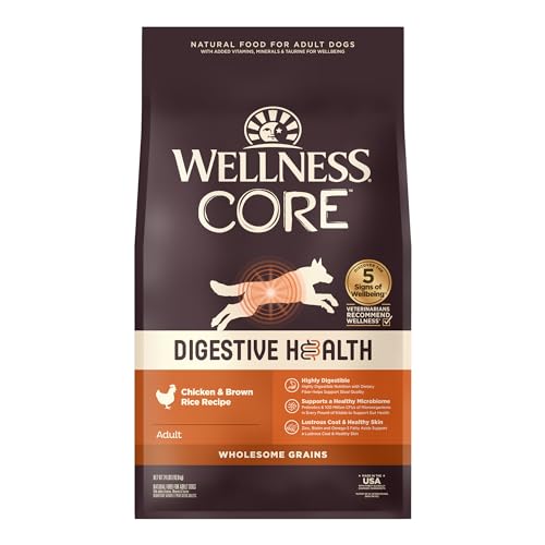 Wellness CORE Digestive Health Dry Dog Food, Wholesome Grains, Natural, Recipe for Dogs with Sensitive Stomachs, Chicken, (24-Pound Bag)