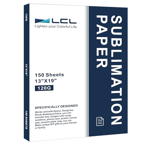 LCL Sublimation Paper Heat Transfer 150 Sheets 13 x 19 Inches Super Size Compatible with Inkjet Printer 120gsm