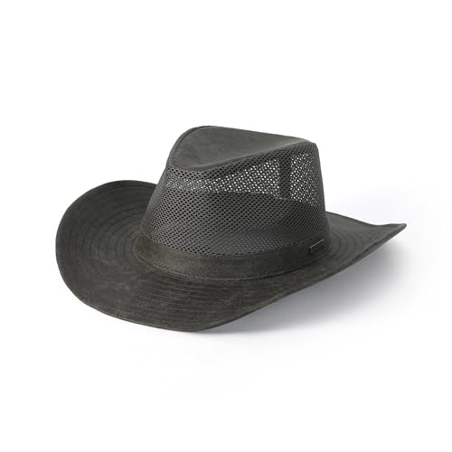Hayes Mesh Safari Cowboy Hat for Men Women, Moldable Wide Brim Sun Protection, Adjustable Chin Cord for Hiking Fishing (US, Alpha, Large, Fossil)
