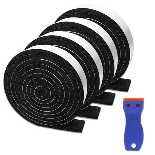 DERJDISF Burlete Ventana - Pack De 5 Rollos De Junta Goma Ventana Aluminio, Cinta Autoadhesiva con Raspador Pequeño, Encimeras y Vitrocerámicas (2 m, 0,28'' X 0,08'')