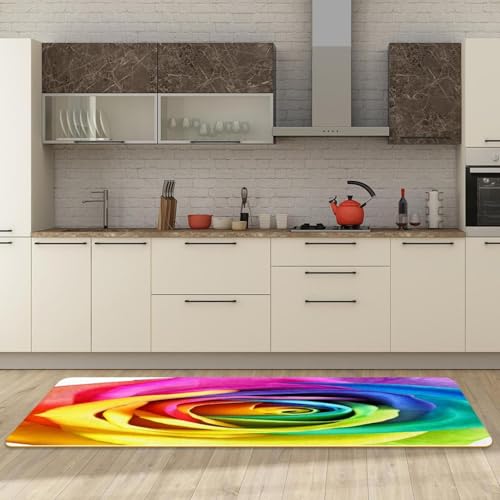 Tapete de cocina VAPOKF de 2 piezas con diseño de rosas arcoíris lavable 3