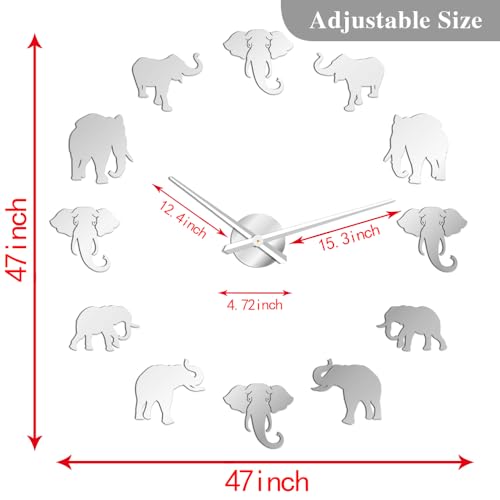 Reloj de pared grande elefante DIY moderno efecto espejo miniatura 2
