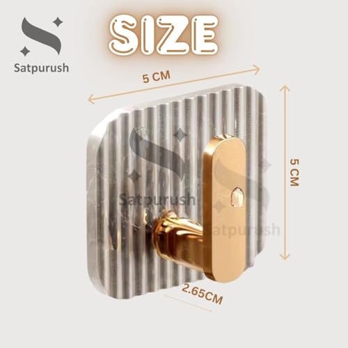 Image of Satpurush Luxury Acrylic Self-Adhesive Wall Hooks | Heavy Duty Bathroom & Kitchen Hook | No Drill Waterproof Wall Hanger for Towels, Robes, Keys & Accessories. (Gold, Pack of 4).