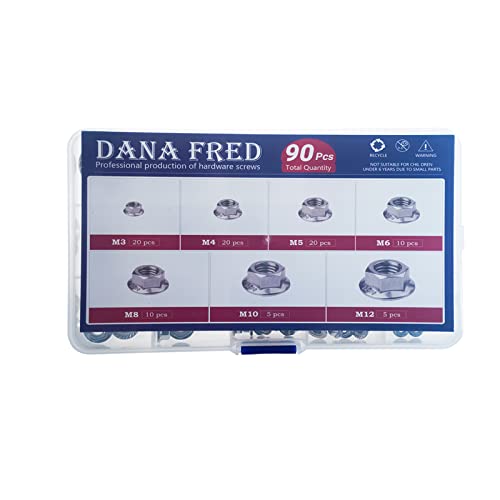 Flange Nuts Hex Lock Self-Locking Metric Thread Nut 304 Stainless Steel Assortment Kit 125Pcs,M3 M4 M5 M6 M8 M10 M12 #TOP4