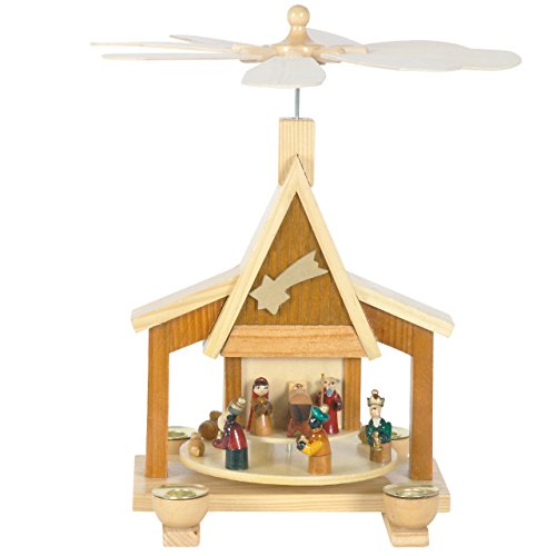 Weihnachts-Pyramide in Hausform, Krippenszene mit Königen, H: 28 cm,...