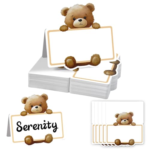 Zuxbolf 60 Pz Segnaposto Battesimo,Segnaposto Cresima Ragazzo,Biglietto Battesimo Bambina con Adorabile Motivo Orsetto,Segnaposti Cartellini Carino per Baby Shower, Compleanno Bambini e Feste