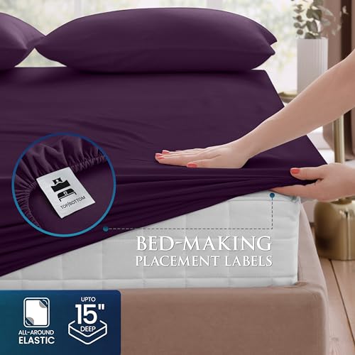 Image of Utopia Bedding Queen Sheet Set, Soft Microfiber 4 Piece Bed Sheets with 15 inch Deep Pocket - Easy Care Brushed Microfiber (Queen, Purple)