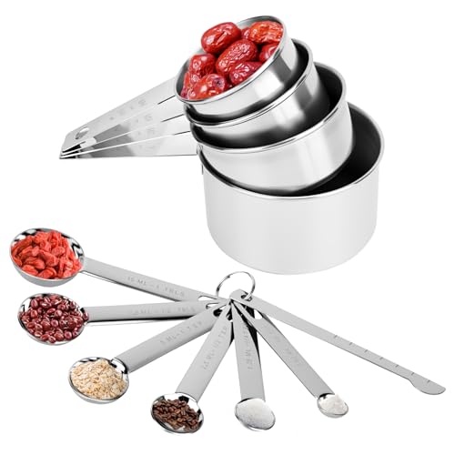 11 Stück Messlöffel Set, Edelstahl Messbecher Edelstahl, Messbecher & Löffel Mit Messlineal Scoop Mit Clip kaffeelöffel portionierer, Stapelbar Cup Klein Löffel Messset Zum Backen, Kochen