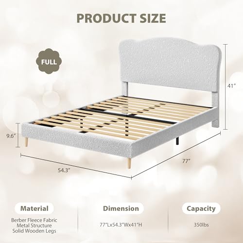 Image of GarveeHome Kids Full Size Bed Frame with Adjustable Headboard, Sherpa Fleece Upholstered Modern Platform Bed Frame Full with Sturdy Wood Slats, No Box Spring Needed, Easy Assembly, Light Grey