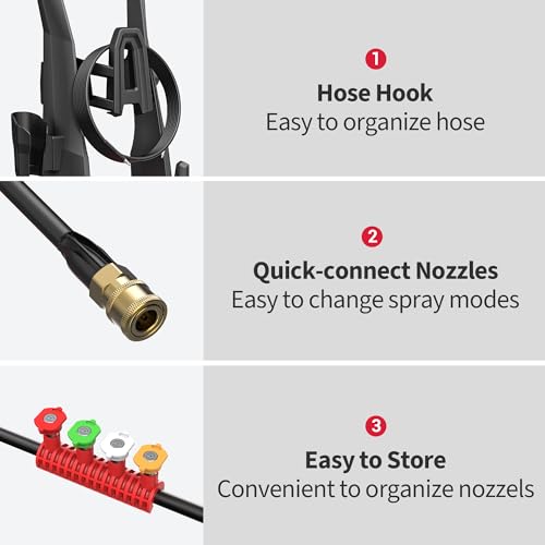 Electric Pressure Washer, 2.5 GPM Power Washer with 4 Quick Connect Nozzles & Foam Cannon, Portable High Pressure Washer Cleaning Machine for Cars Fences Driveways Patios thumbnail 7