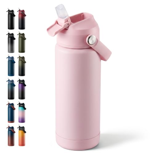 Fijinhom 18oz Insulated Stainless Steel Water Bottle, Wide Mouth Double Wall Vacuum, Silicone Straw, Sweat & Leak Proof, BPA Free Insulated Water Flask for Travel, Keep Cold 24h Hot 12h, Coral Pink