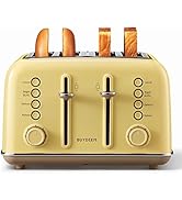 BUYDEEM DT640 4 Silce Toaster, Extra Wide Slots, Retro Stainless Steel with High Lift Lever, Bage...
