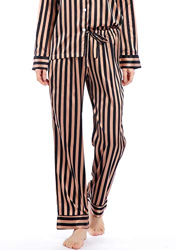 Image of Serenedelicacy Women's Satin Pajama Set Long Sleeve Button Down Sleepwear 2-Piece Silky Pj Set