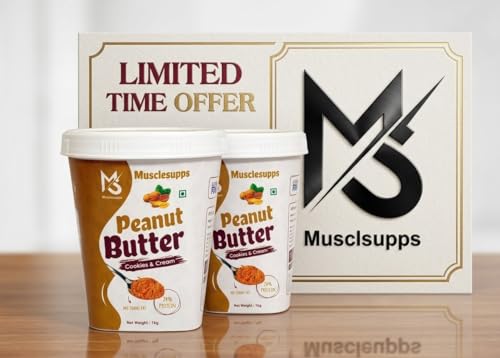 Image of Musclesupps Peanut Butter 1 Kg Cookies & Cream And Get Extra 1Kg Peanut Butter | High Protein Crunchy Peanut Spread With Cookie Chunks | Zero Trans Fat & Cholesterol | Rich In Healthy Fats & Fiber