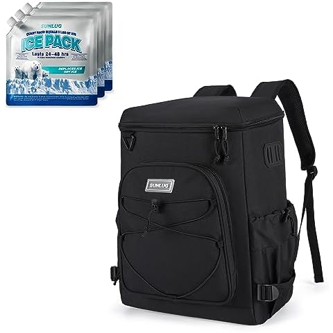 SUNLUG 40-Can Insulated Cooler Backpack & 3 Reusable Ice Packs Bargain Perfect Combination Cover